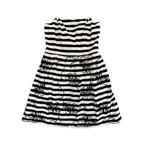 Lilly Pulitzer Black White Striped Strapless Embroidered Flower Dress size 8